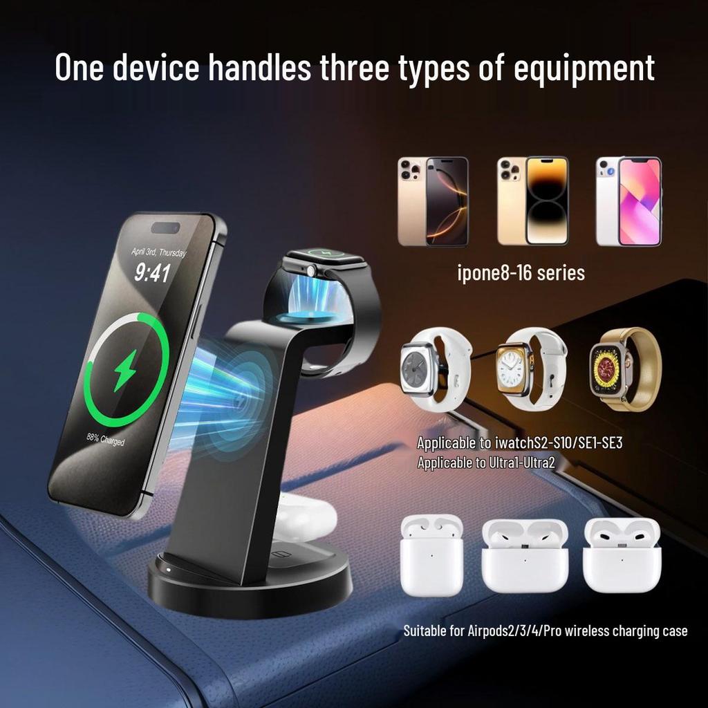 3-in-1 Wireless Charging Station for Apple, Huawei, Xiaomi Devices, Watches, and Earphones
