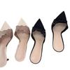 French Champagne Lace High-Heeled Slippers Women'S Spring Versatile Stiff Heels Socialite Niche Pointed Toe One-Word Sandals