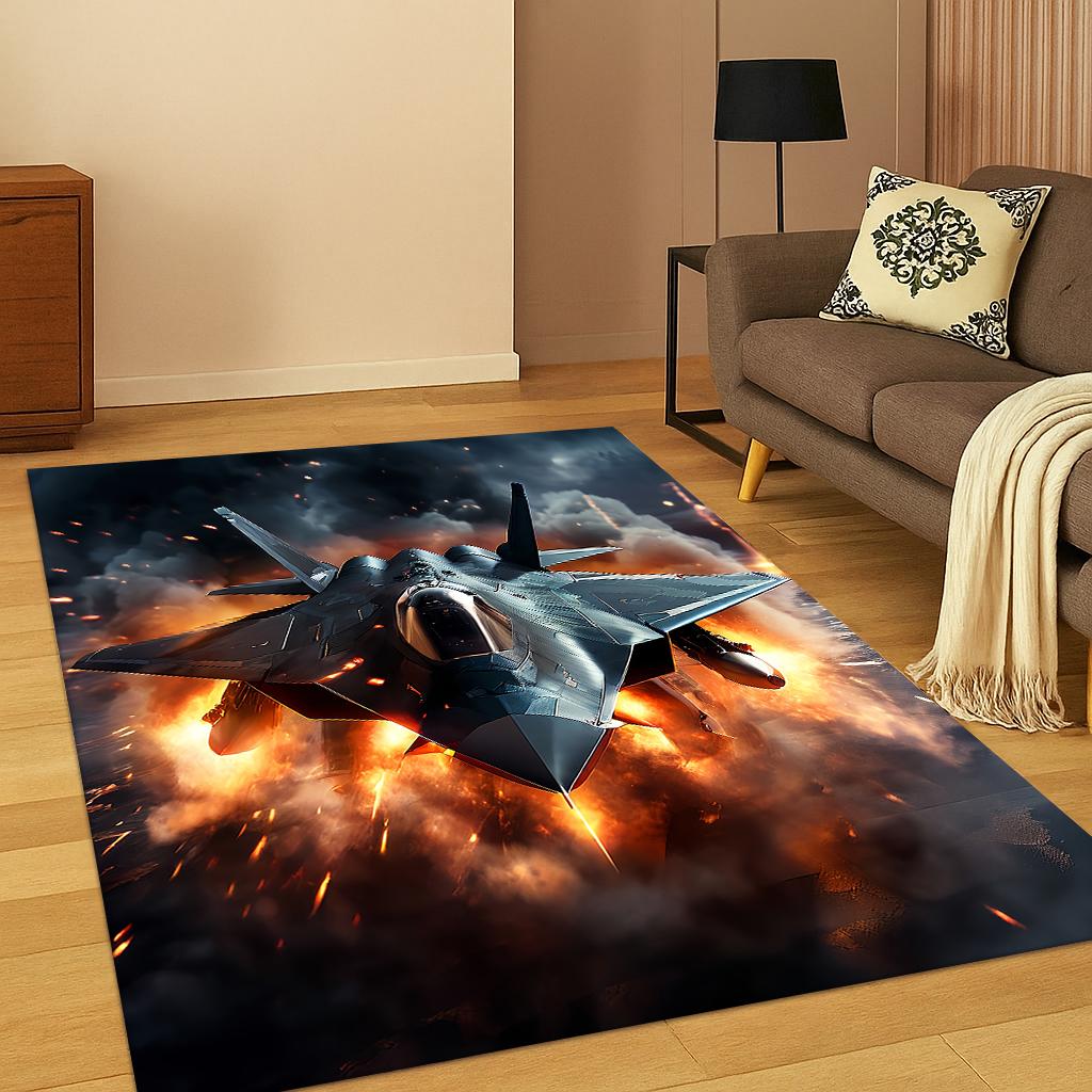 3D Air Force Jet Fighter Spitfire Aircraft Airplane Carpet Rug for Living Room Sofa Playroom Bedroom Doormat Decor Non-slip Mat