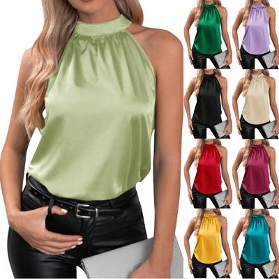 Kadın Düz Renk Polyester Yelek Omuzdan Askılı Boyun Kolsuz Üst