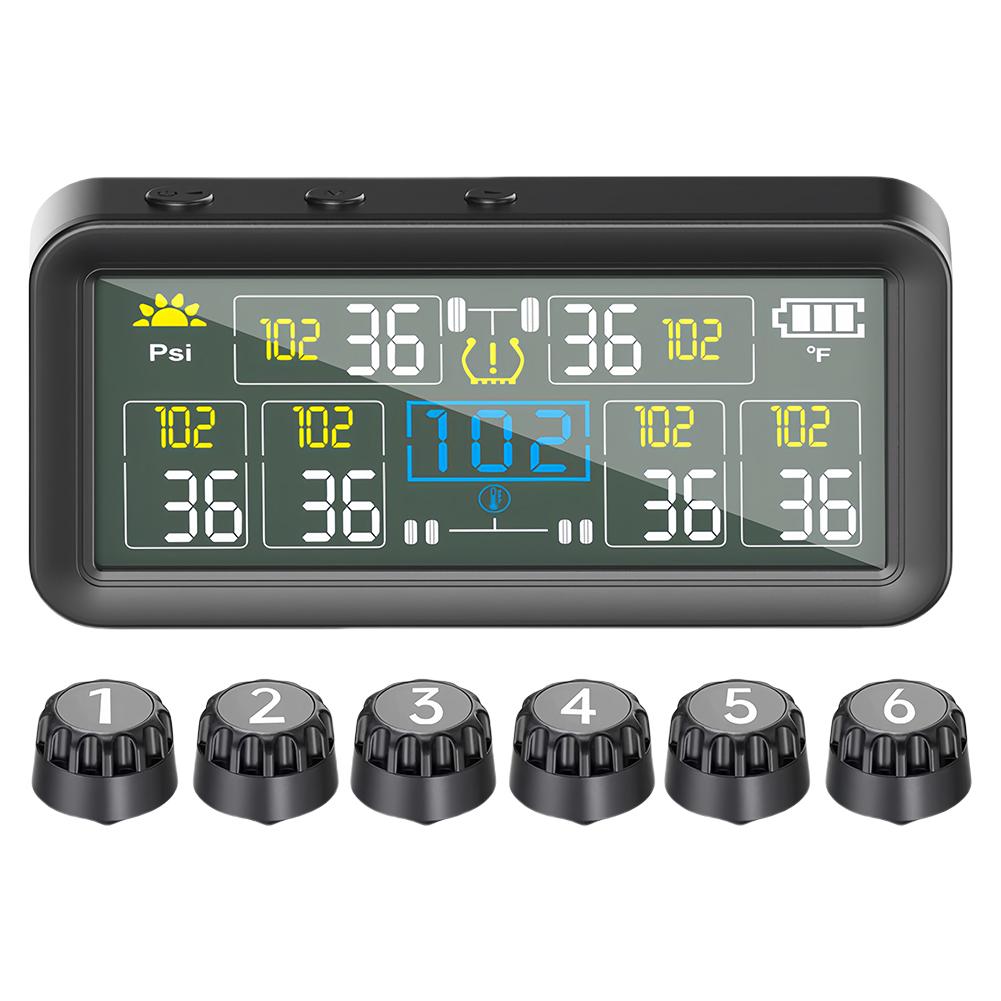 Tire Pressure Monitoring System with 4/6 External Sensors Tyre Temperature Monitor LCD Display for RV Sedan SUV Truck