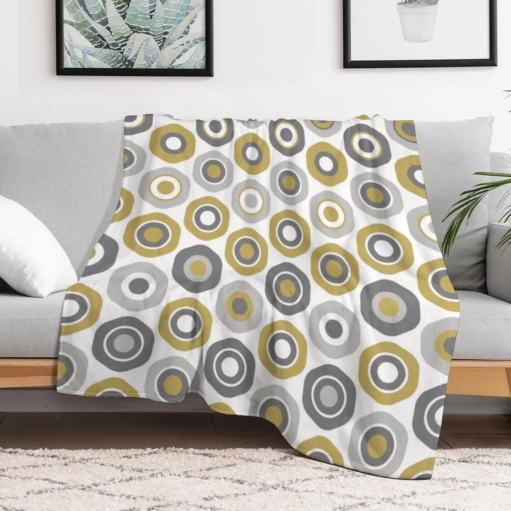 Buttons Geometric Honeycomb Pattern in Gray and Burnished Gold Throw Blanket Outdoor Soft Blanket for Picnic Beach Camping