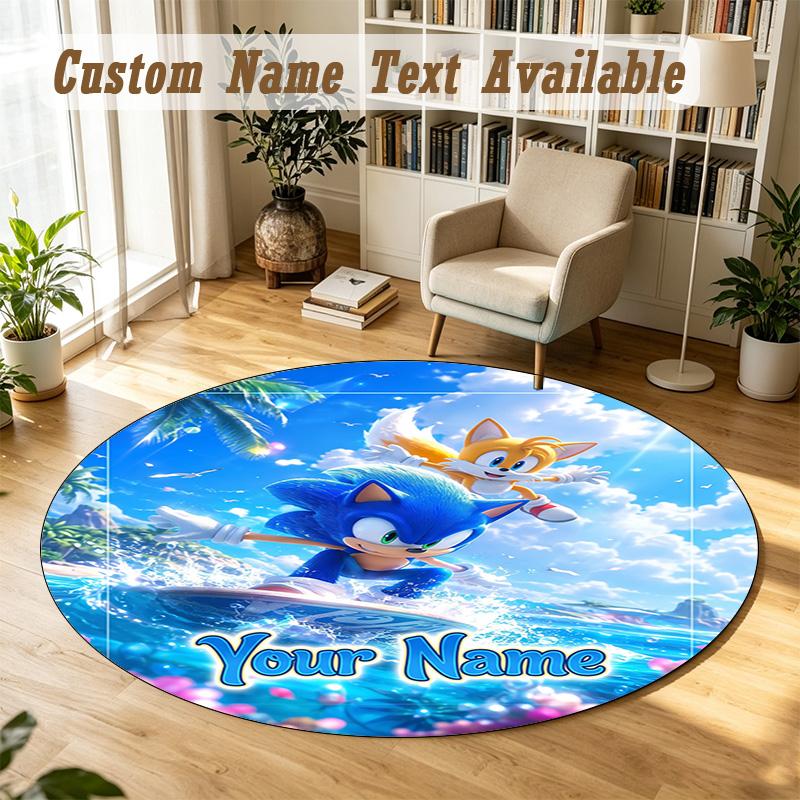 Round Rug Custom NameSonic Pattern Non Slip Carpet Home Floor Decor