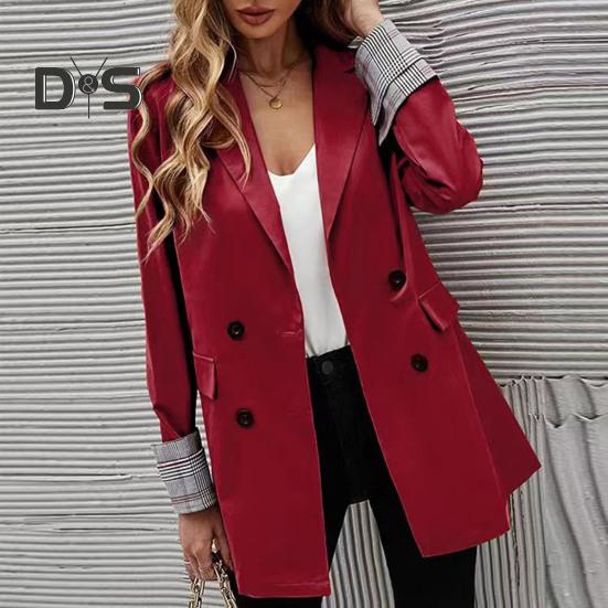 Dámský oblek Kabát Klopa Dlouhý rukáv Pruhované manžety Sako s klopovými kapsami Jednobarevné Volný střih Dvouřadé zapínání Business svrchní oděv