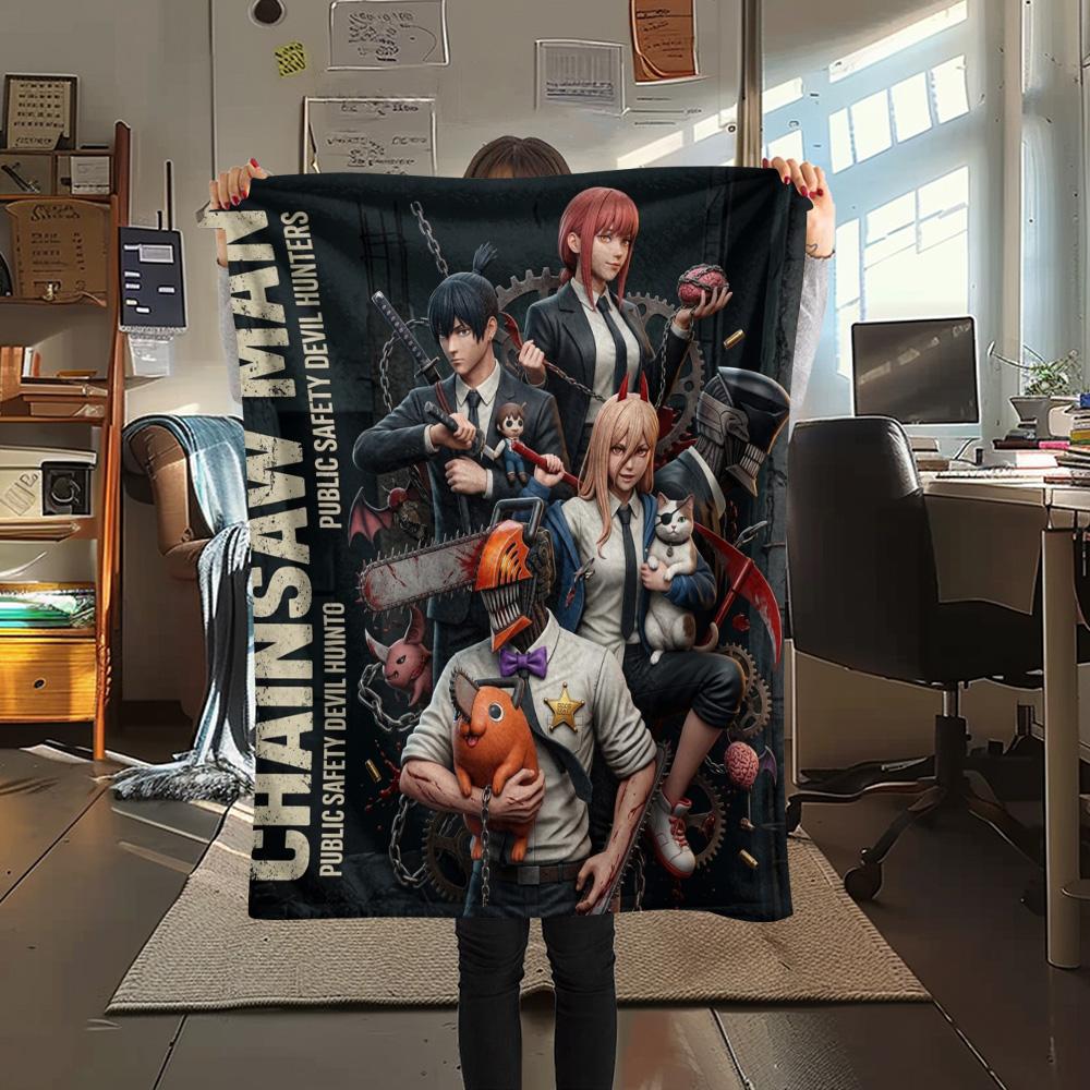 1 Stück Chainsaw Man Gemustert Flanelldecke Geeignet für Alle Jahreszeiten Für Heimdekoration Wärme Und Komfort Geschenke Feiertagsgeschenk