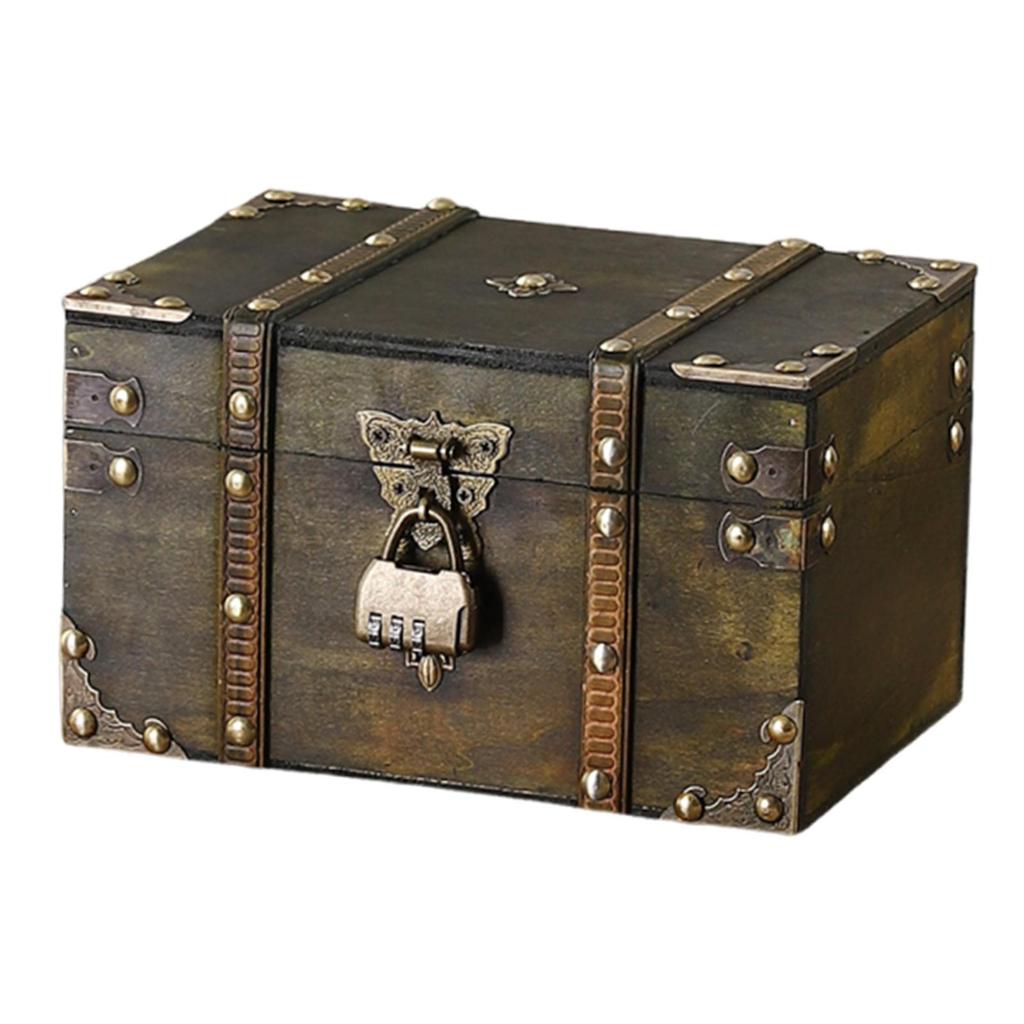 Jewelry Box Decorative Wooden Treasure Chest Vintage Storage with Lid Keepsake Rustic