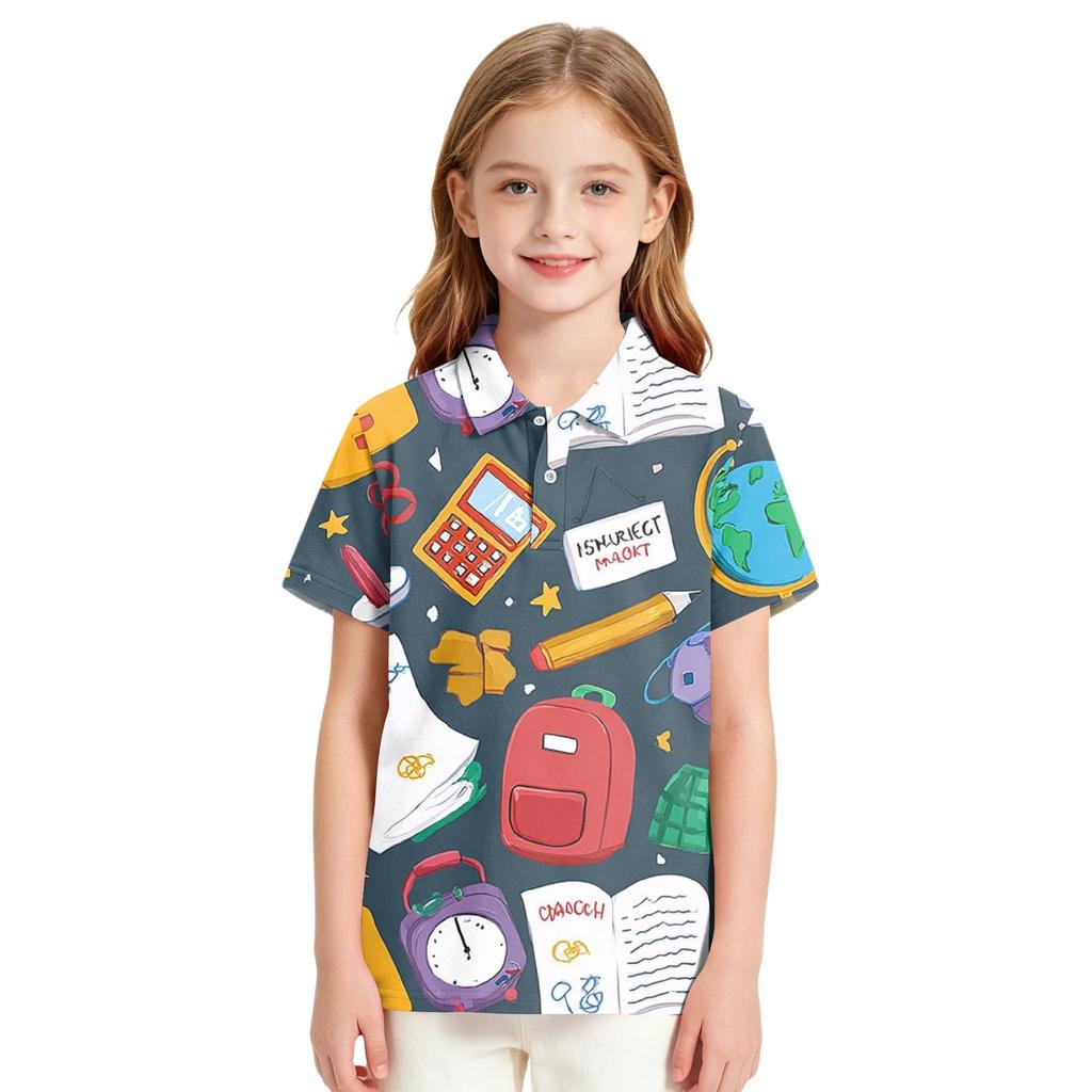 Girls' School Uniform Printed T-Shirt - Casual Top for Back To School Everyday Wear