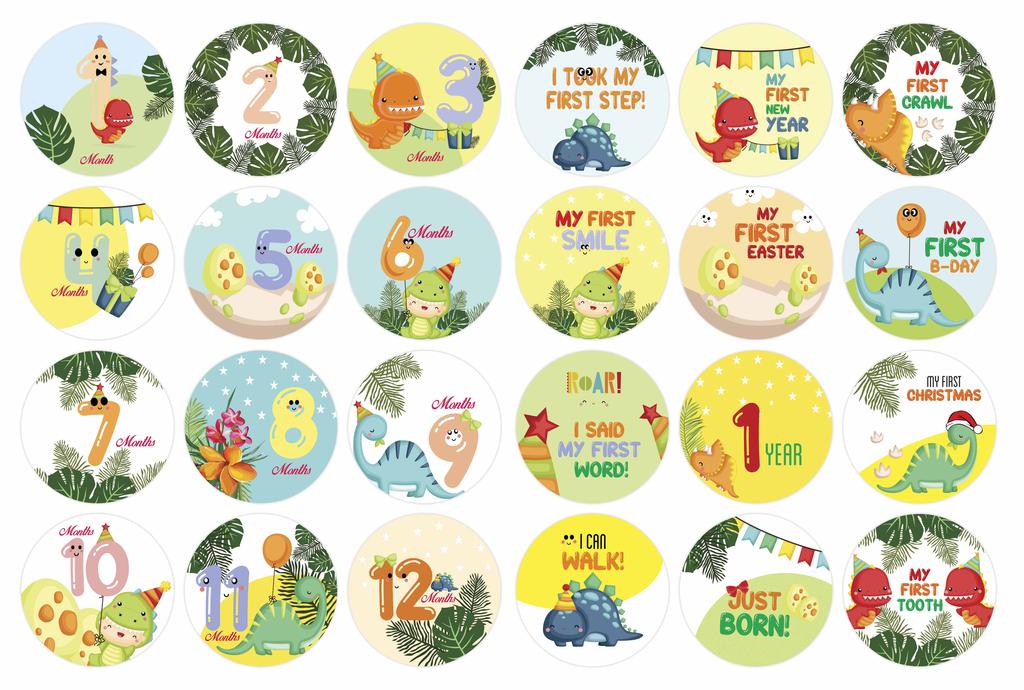 Inkdotpot 12 Month Baby  Milestone  Sticker  Boy Girl-Monthly  Milestone  Round  Stickers 24 Count