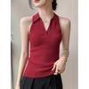 Western Style Slim Fit Fashionable Temperament Age Reducing French European Products Simple and Generous Thin POLO Collar Knitted Vest for Women