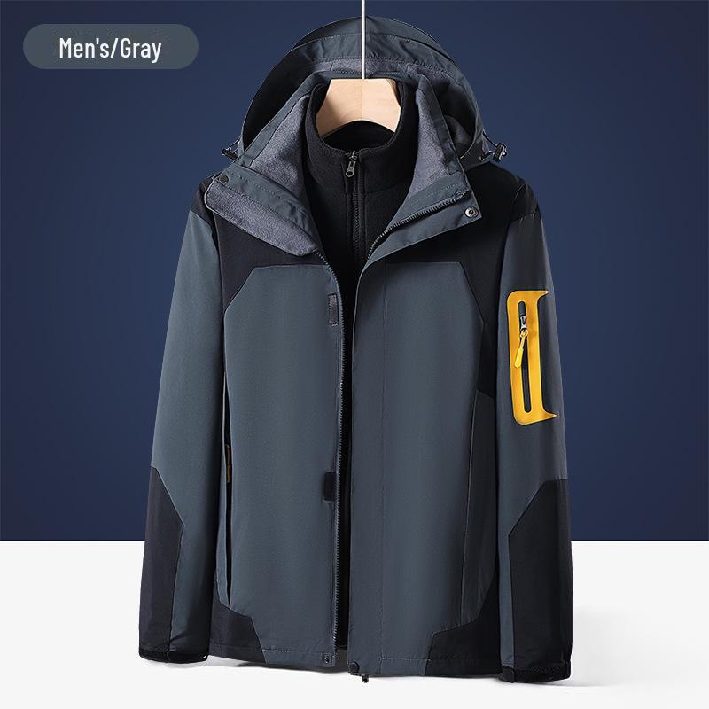 "Unisex 3-in-1 Outdoor Jackets: Detachable Liner, Windproof, Waterproof, for Men & Women"