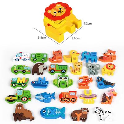 Baby-Früherziehung Kreatives Puzzle 26 Buchstaben Cartoon-Tierform Doppelseitige Karte Wort Rechtschreibung Erkennung Montessori Spielzeug
