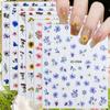 3 a 18 Hojas Pegatinas de Flores Acuarela para Uñas Calcomanías Florales para Uñas Primavera Azul Rosa Botánicas Manicura DIY