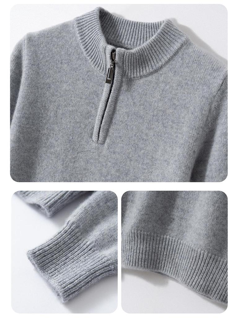 Unisex Youth TB Half-Zip Cashmere Sweater with Classic Four-Bar Design