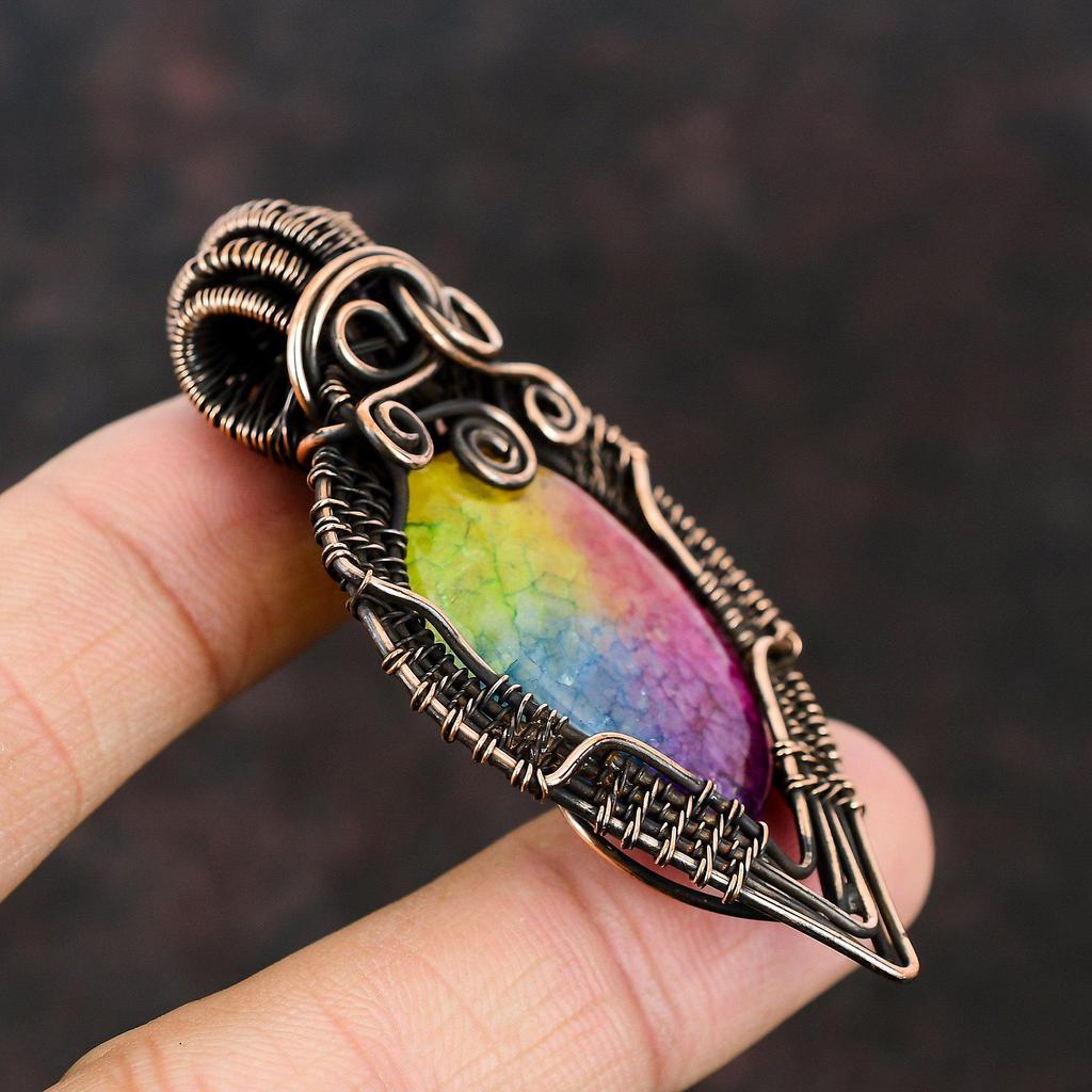 Rainbow Solar Quartz Druzy Pendant Gemstone Copper Wire Wrapped Pendant Copper Jewelry Solar Quartz Jewelry Gift Handmade Pendant For Women