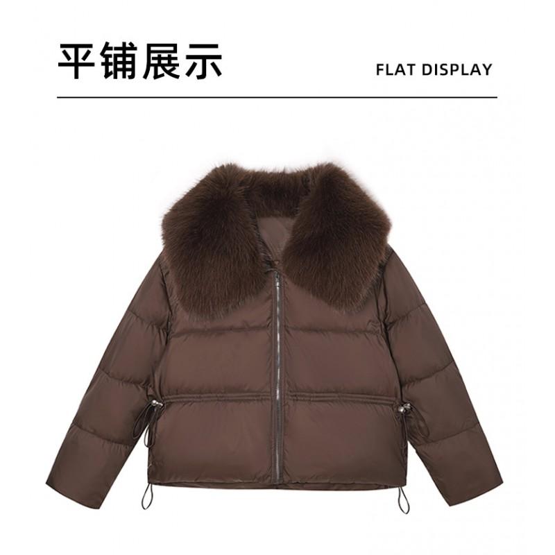 Womens French Style Puff Sleeve Cotton Coat With Fur Collar Winter Warm Fashion Jacket