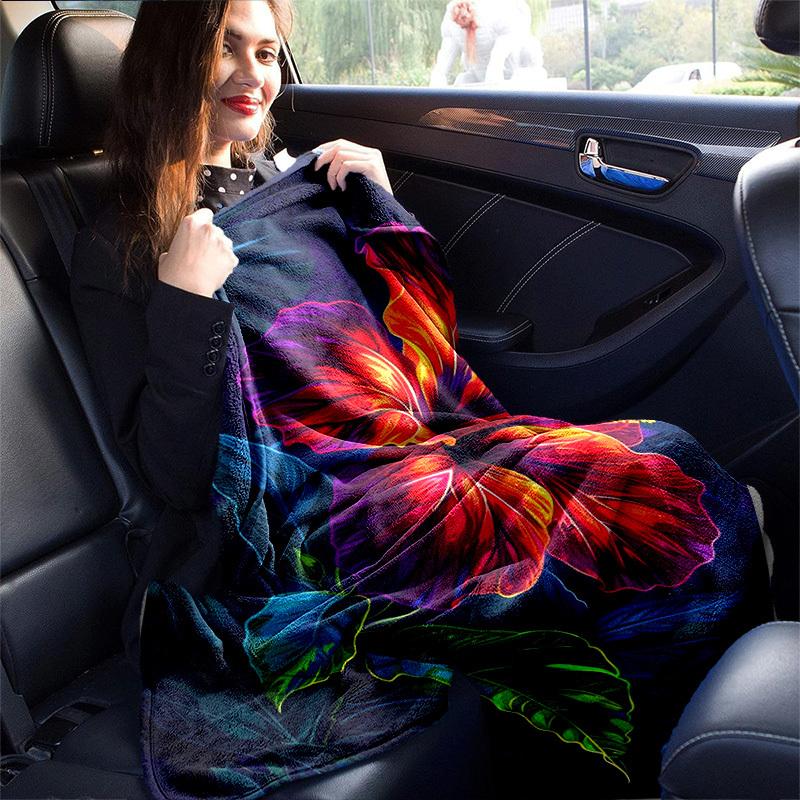 1pc. Vibrant Hibiscus Flower Print Blanket - Perfect for Home Decor, Office Use, Outdoor Activities, Gift Idea,