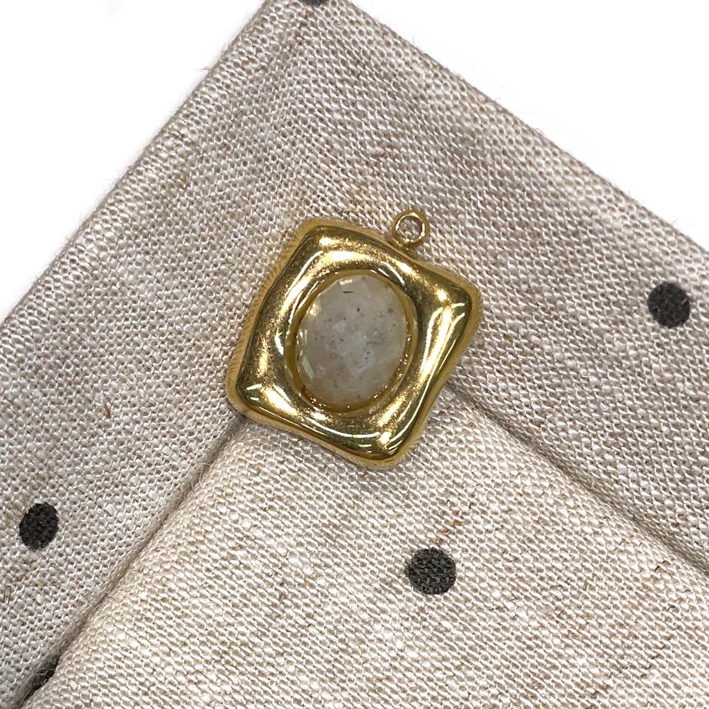1Pc Natural Stone Irregular Square Pendant 16×20mm, Golden‑Plated Bezel‑Set Gemstone Charm for DIY Necklace Jewelry Making