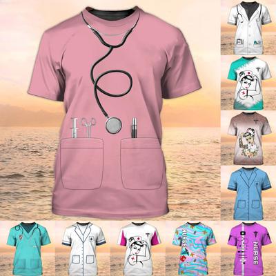 Sommer Damen Rundhals Arzt Krankenschwester benutzerdefinierte Kleidung Uniform 3D gedruckt Krankenhaus Kurzarm T-Shirt Top Arbeitsanzug