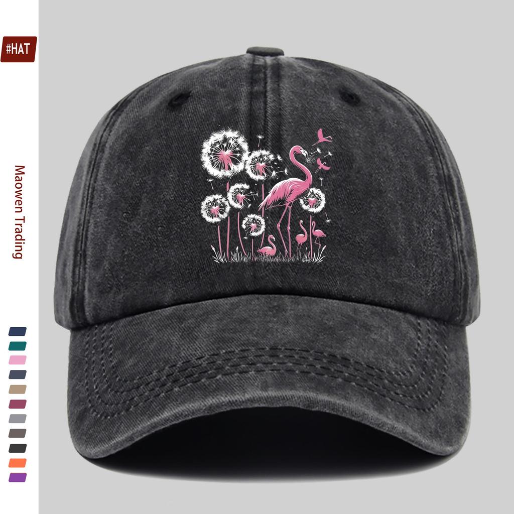 Pc Unisex Adjustable Snapback Baseball Cap with Flamingo Dandelion Print Lightweight Vintage Suitable for Dating Travel B