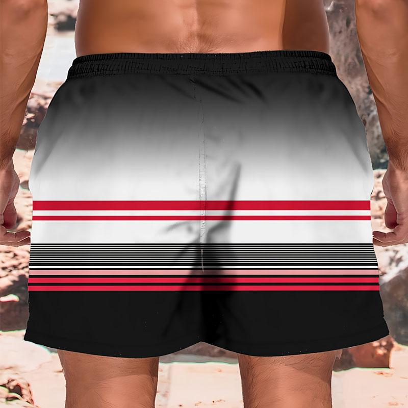 Summer Men's Casual Drawstring Beach Pants with Gradient 3D Printed Polyester Fiber Composition for Outdoor Wear