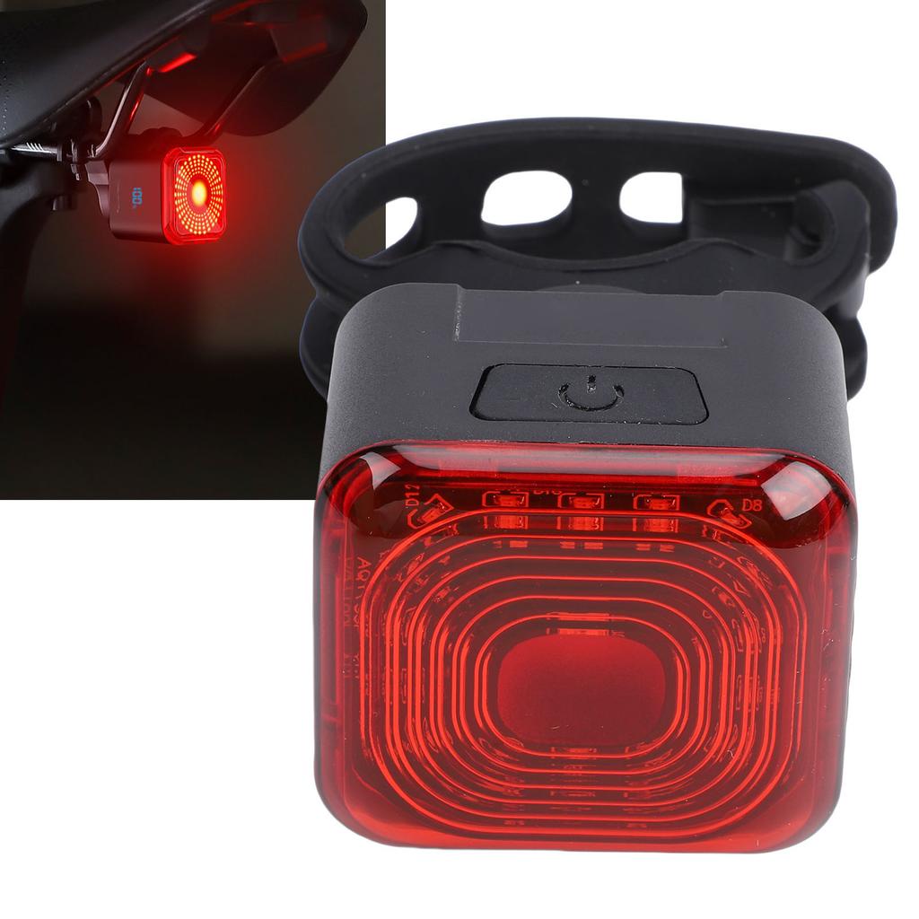 Bike Rear Light Rechargeable IP55 Water Proof Battery Display Brake Sensing Bike Tail Light with 6 Light Modes for Night Cycling