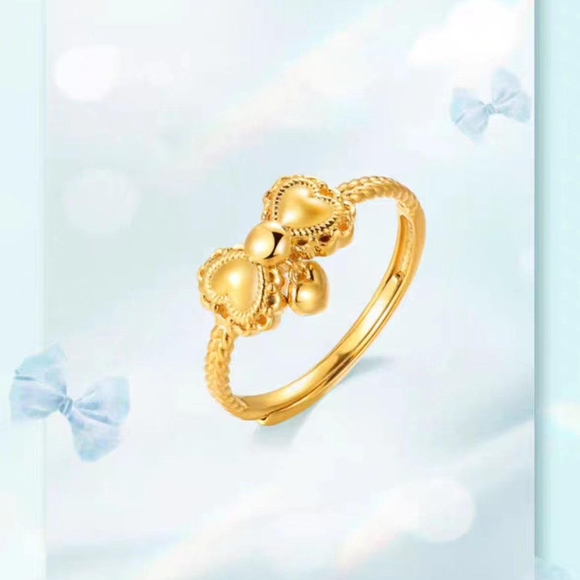 Gold Bow Adjustable Open Ring - Sweet Heart Style Jewelry