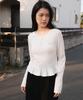 DEHEVE Frill Henley Neck Long Sleeve [Ivory]