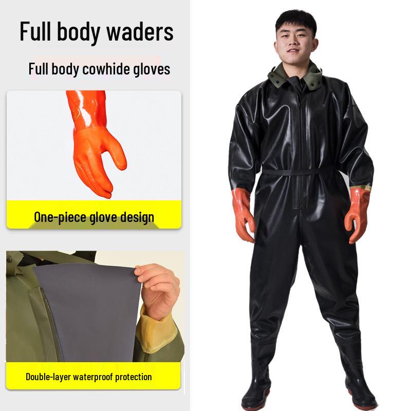 PVC Full Body Fishing Waders - Thickened One-Piece Wading Pants for Fishing and Lotus Root Digging