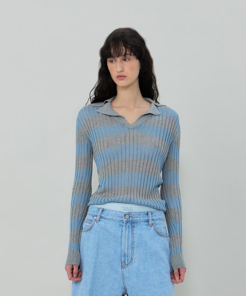 GROVE Flavia Stripe Collar Knit (Blue)