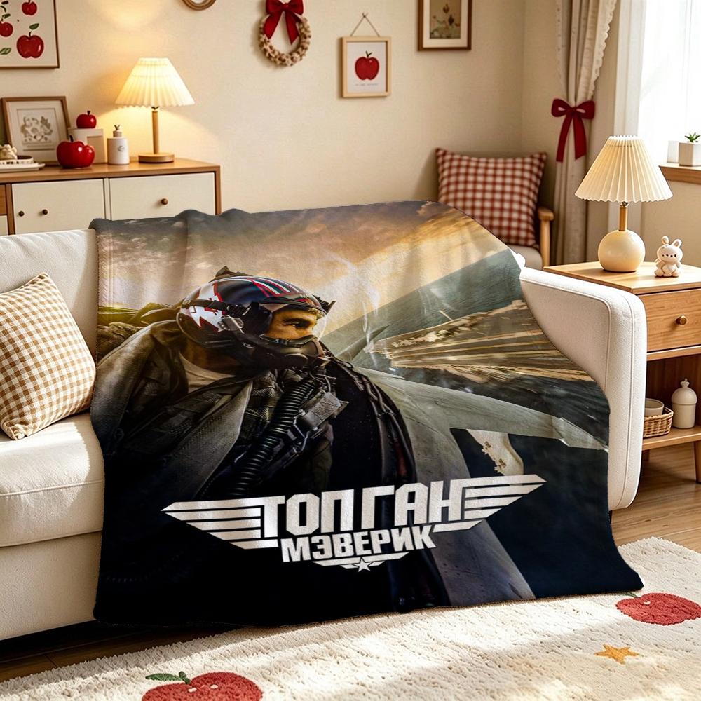 Top Gun Fighter Pilot Helmet Pattern Theme Flannel Blanket Cozy Warm Fleece Blanket For Living Room Air Conditioner Room Party Decor Great Holiday Gif