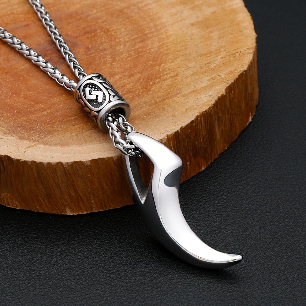 Viking Retro Wolf Tooth Necklace Stainless Steel Norse Rune Pendant Necklace For Men Women Amulet Jewelry Gift