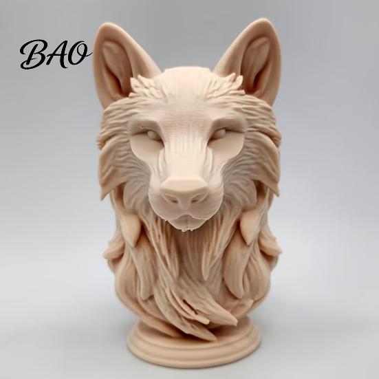 Langlebige Wolf Schreibtischverzierung 3D Gedruckte Kopffigur, Realistische Statue mit Runder PLA Figurenbasis, Wildtier Skulptur für Zuhause Büro Bücherregal