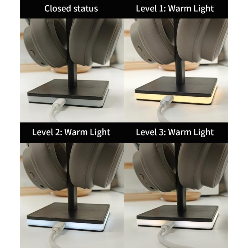 Universal Aluminum Headphone Stand Headsets Holder With Touch Control Lighting Modes And Space Saving Vertical Design