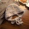 New bow hat, scarf integrated, warm and thickened, cute, small face, big brim and big head.