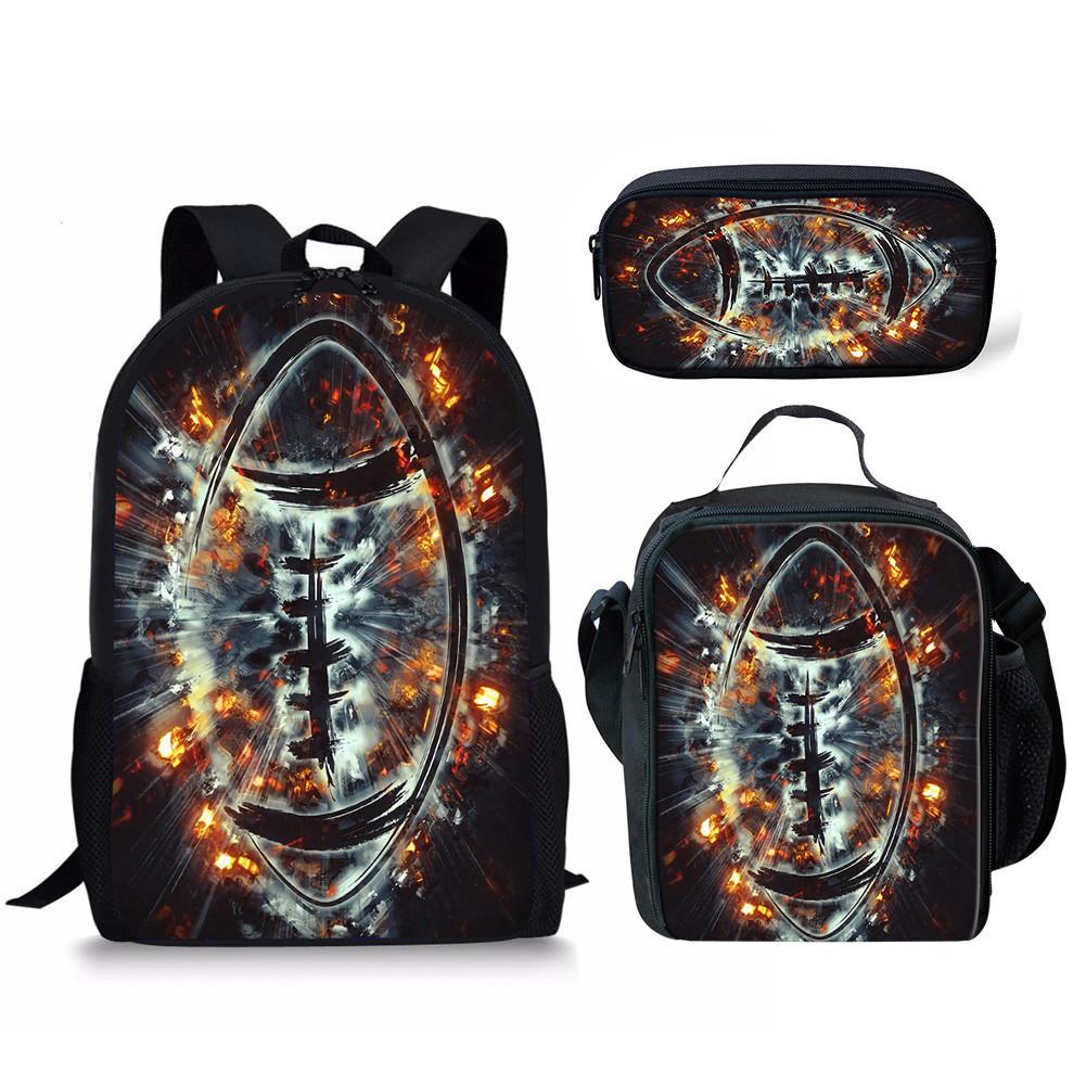 Klassiek Populair American football rugby 3D Print 3 stuks/Set leerling Schooltassen Laptop Dagrugzak Rugzak Lunchtas Etui