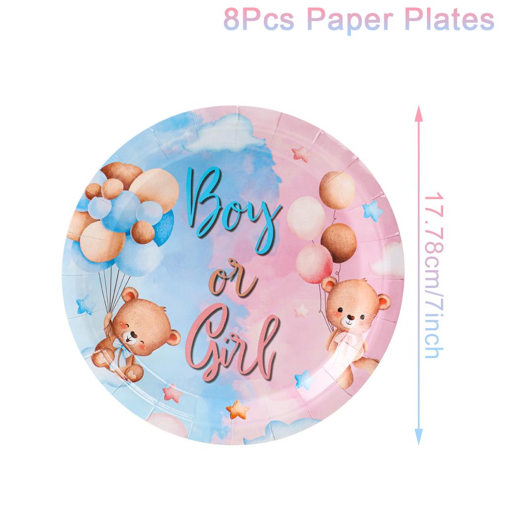 Pink Blue Teddy Bear Disposable Tableware Set Boy or Girl Paper Napkin Plate Gender Reveals Baby Shower Party Decor Supplies