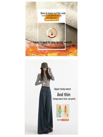 Women's High-Waisted Velvet Wide-Leg Jeans for Autumn and Winter