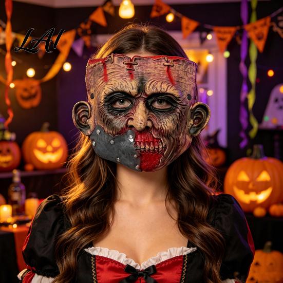 Transparent Eye Hole Mask Halloween Mask Realistic Rotting Zombie Costume Breathable PU Foam Easy to Wear Horror Face for Scary Haunted House