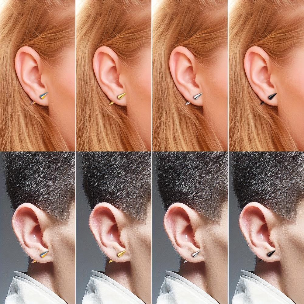 Set da 3 Pezzi Moda Classica Punk Rock Borchie Punte Coniche Acciaio Inossidabile 316L Orecchini a Lobo Uomo Donna Piercing Gioielli per il Corpo