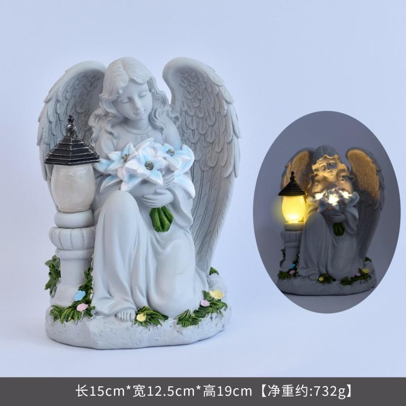 Solar Powered Outdoor Garden Angel Statue With Lantern Decor Yard Patio Villa Lawn Lighting