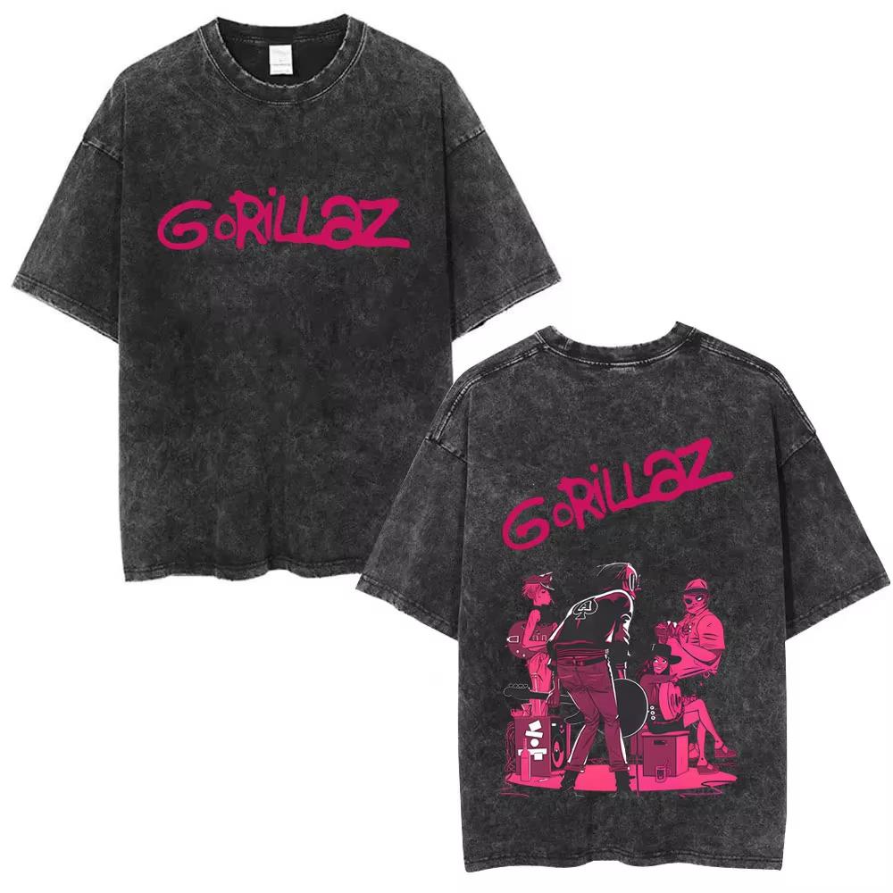 Vintage Washed Gorillaz The Now Now Album Graphic T-shirt Unisex Punk Hip Hop Oversized Streetwear Short Sleeve Soft Cotton Tee Tops