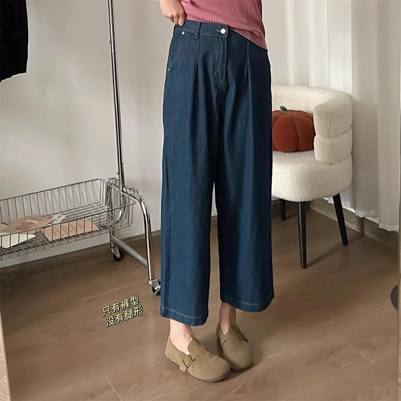 2025 Spring Women's Plus Size High Waist Straight Leg Jeans - Casual, Slimming, Versatile, Eight-Point Wide Leg Pants