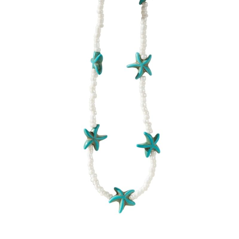 

Elegant Turquoise Beaded Choker Starfish Pendant Necklace Adjustable Length Neckchain for Women Ocean Inspired Jewelry