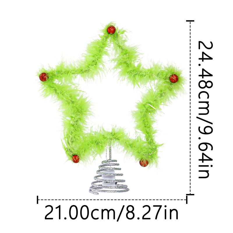 1pc Christmas Fuzzy Grinch Star Tree Topper Holiday Festive Creative Grinch Decoration Christmas Party Home Decor Ornament