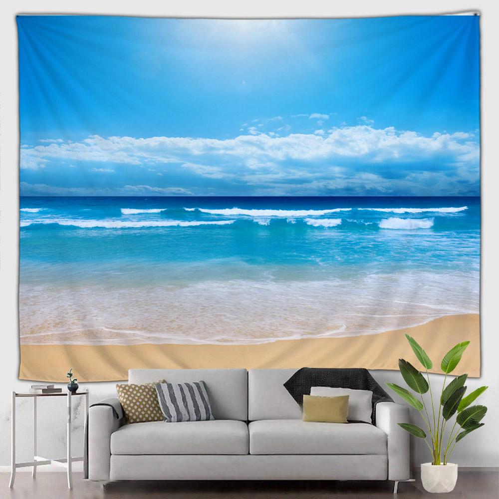 

Beach Decor Tapestry Ocean Sea Tropical Island Palm Tree Scenic View From Balcony Summer Tropical Scenery Wall Hanging Tapestry W150 x H100 cm