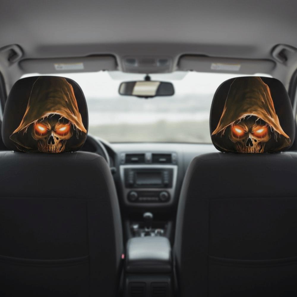 1pair Universal Fit Skull Headrest Cover Vivid Flat Print Gothic Seat Protector Daily Commute