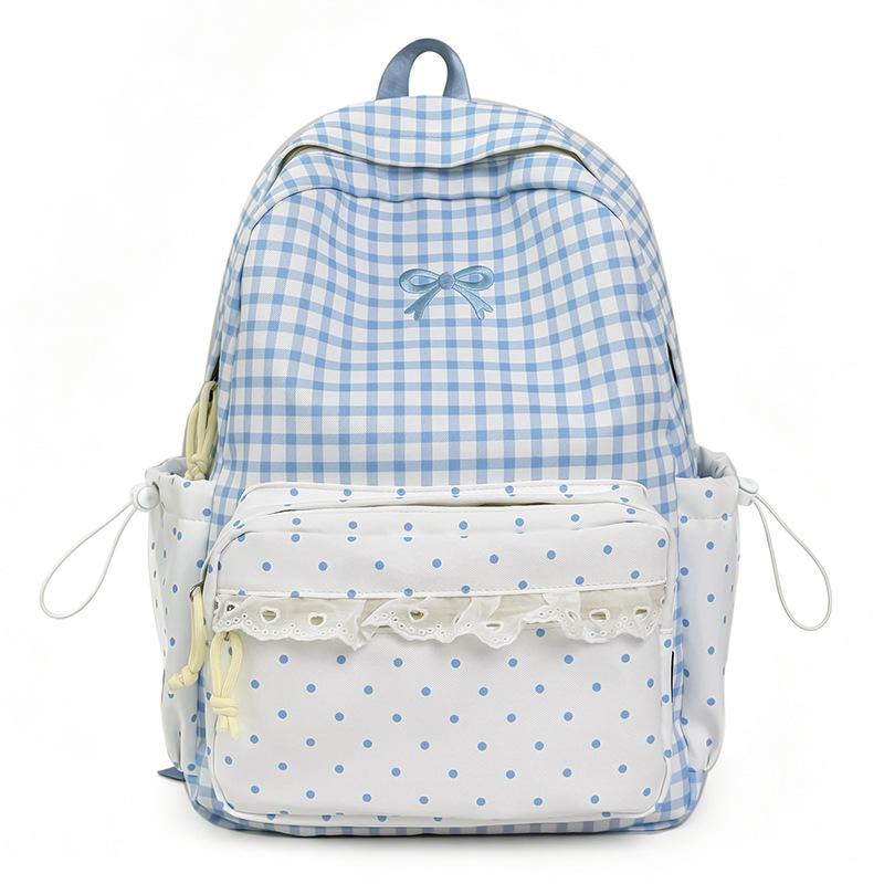 Schoolbag new high-value student schoolbag solid color plaid lace sweet girl wind backpack travel cute backpack
