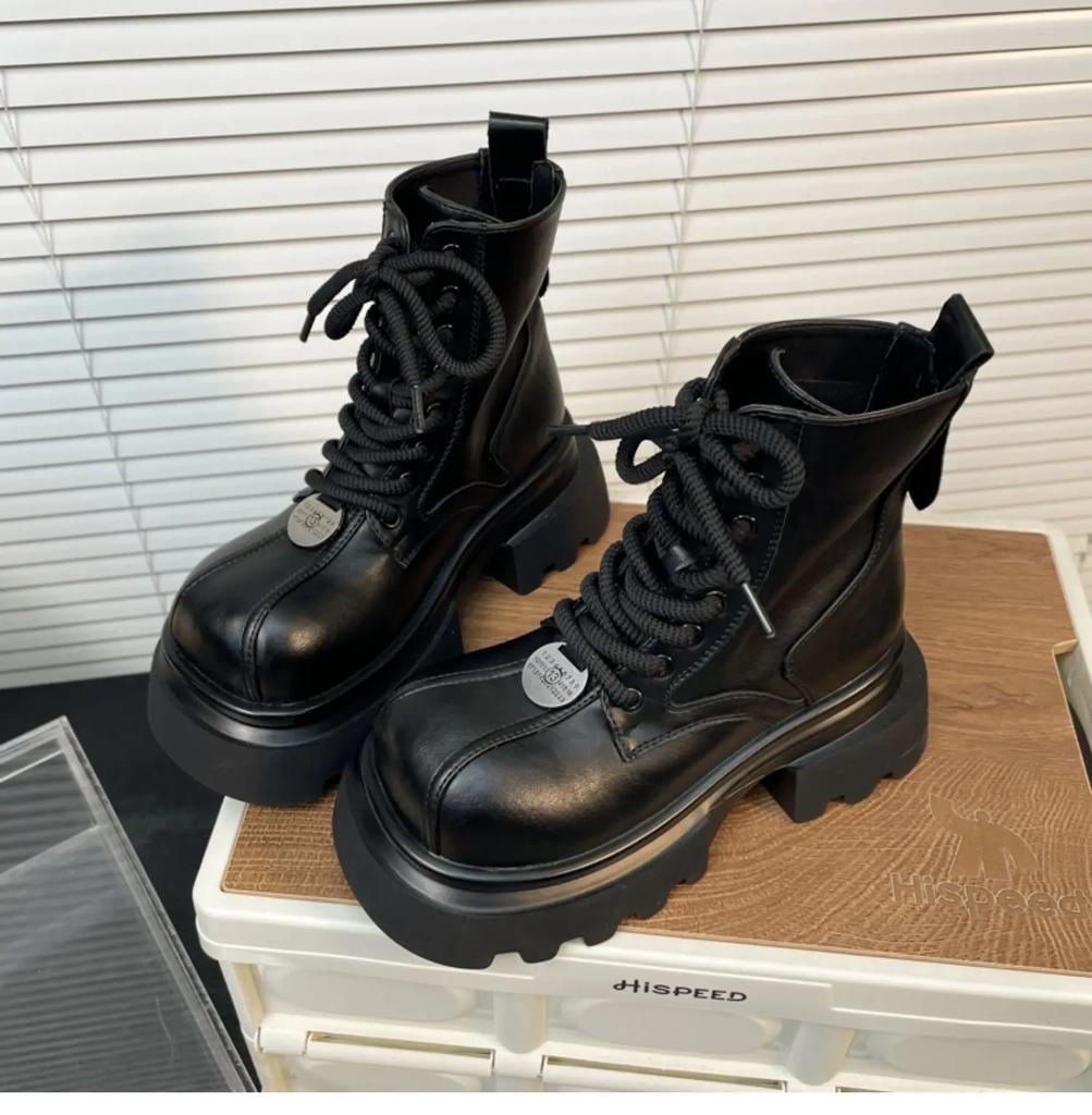 2025 Winter New Thick-Soled Chelsea Boots Black/brown Square Toe Platform Lace-Up Ankle Boots Breathable Punk Style Boot