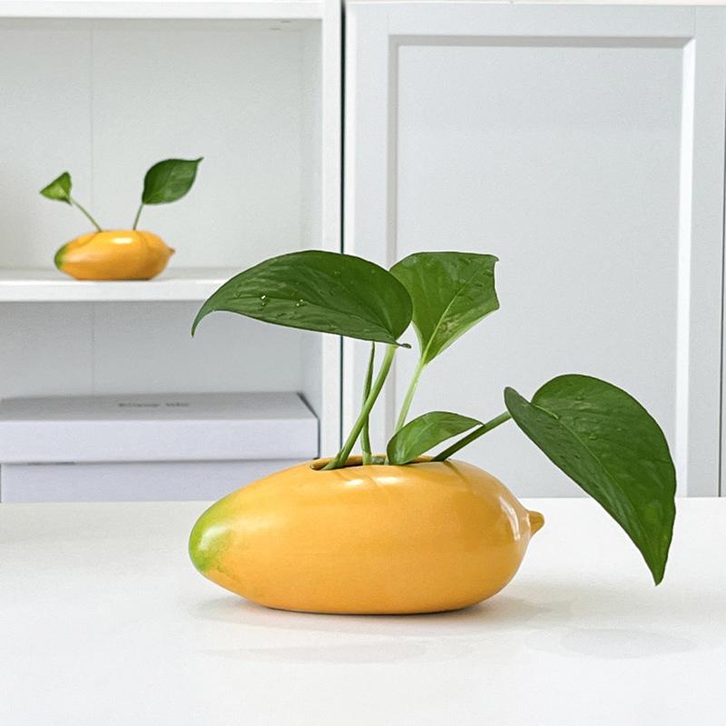 Desktop Ornament Ceramic Mango Vase Handicraft Creative Hydroponic Flower Holder Simulated Exquisite Flower Pot Gift
