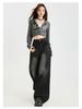 Women's Retro Black & Grey Wide-Leg Jeans with Crease Design for Autumn 2025